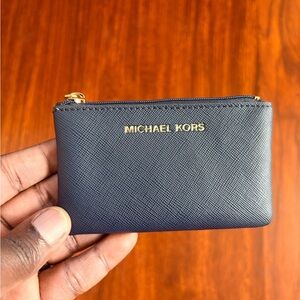 Michael Kors Dark Blue Pouch with Gold Accents